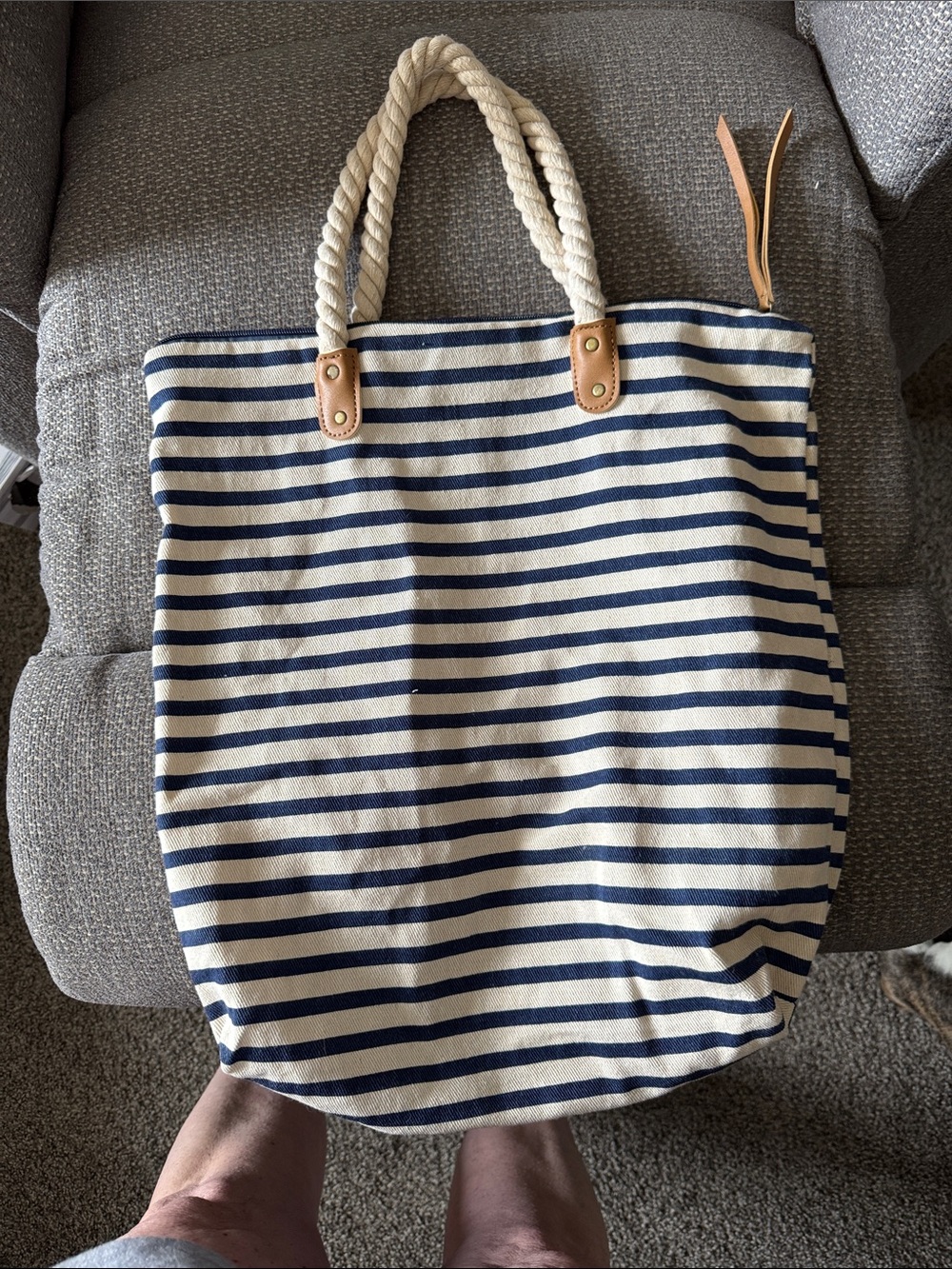 Summer & Rose Striped Navy and Cream Tote Bag with Rope Handles